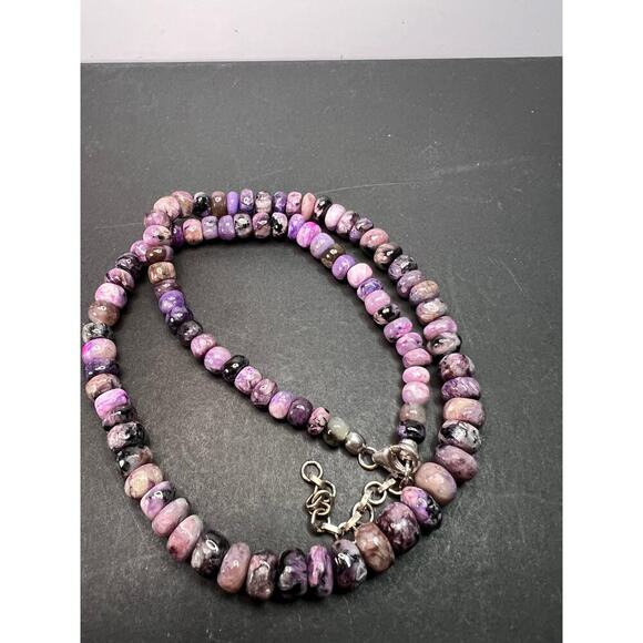 NEW Charoite rondelle beaded 18 inch necklace with 925 clasp - Picture 7 of 11